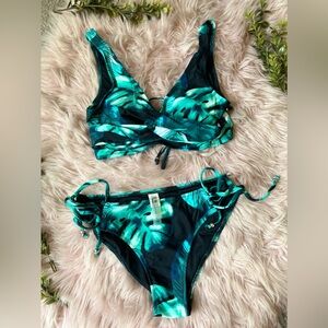 Cupshe 2pc black/teal bikini, size medium